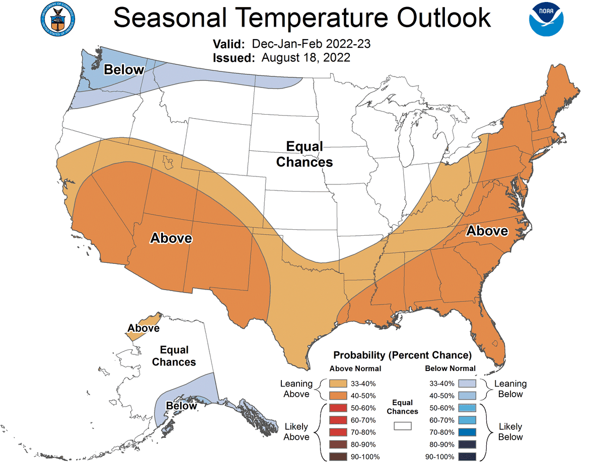 Kentucky's Seasonal Temperature Outlook from the National Weather Service Climate Prediction Center. Kentucky is leaning toward above normal temperature this winter. 