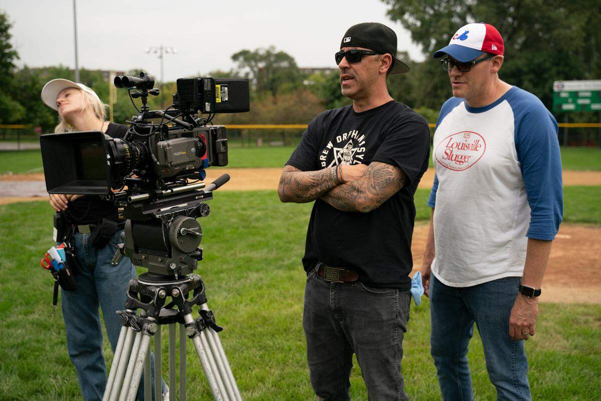 Writer, director and producer Sandy Sternshein, left, and Brad Riddell on the set of “Later Days” in Naperville, IL. Riddell graduated from UK and is from Erlanger, a Northern Kentucky city just outside of Cincinnati.