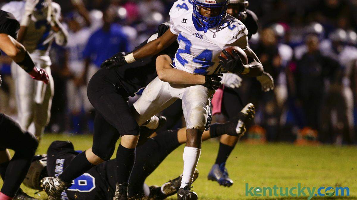 Danville's Stephen Ray went in for a first quarter touchdown  as Danville played LCA on Friday October 23, 2015 in Lexington, KY. Photo by Mark Cornelison | Staff