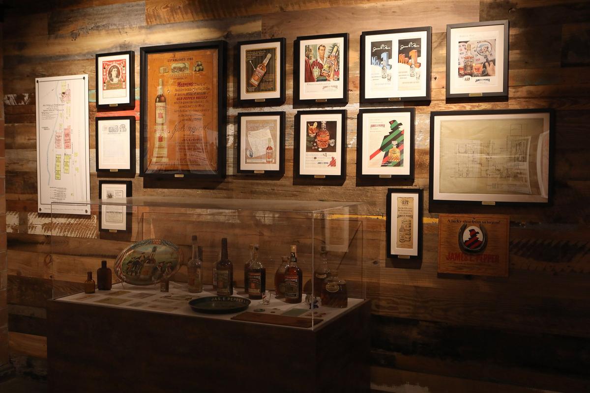 Museum features vintage James E. Pepper Distillery bottles, collectibles and ephemera at James E. Pepper Distillery on Manchester Street.
