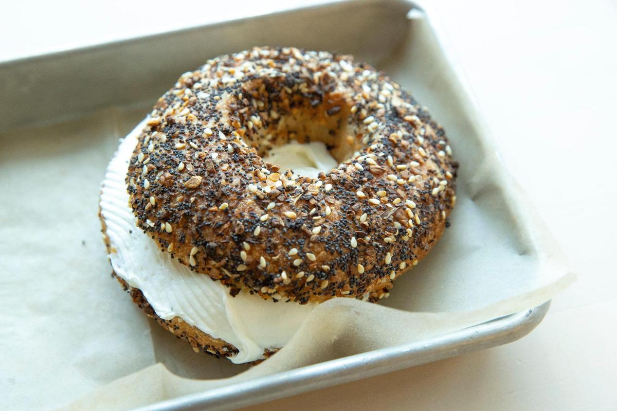 Native Bagel’s everything bagel with regular cream cheese. The Berea shop makes 11 types of bagels and six cream cheeses.