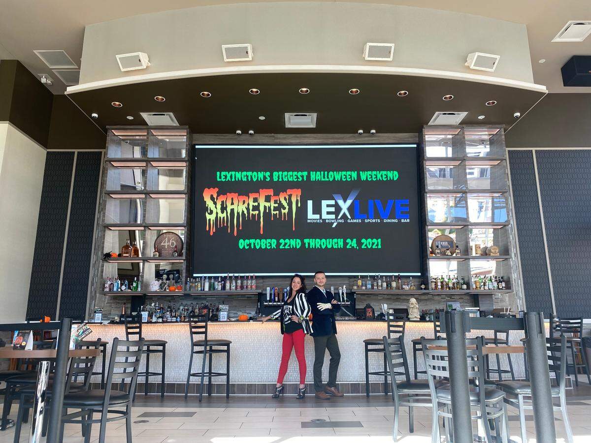 Cameron Jones, right, the marketing director for LexLive! and Michael Jackson for the annual downtown Thriller Parade, helped bring Screfest’s film festival to the new movie theater.