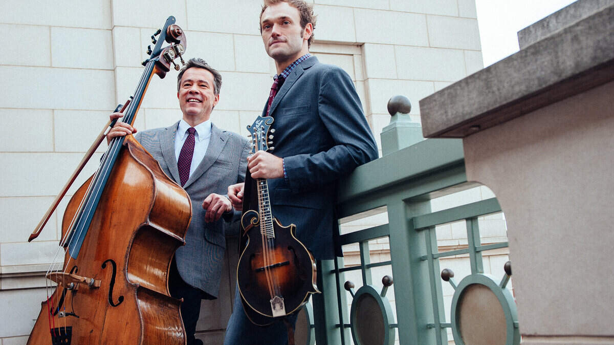 Double bassist Edgar Meyer and mandolinist Chris Thile perform Wednesday at the Norton Center for the Arts.