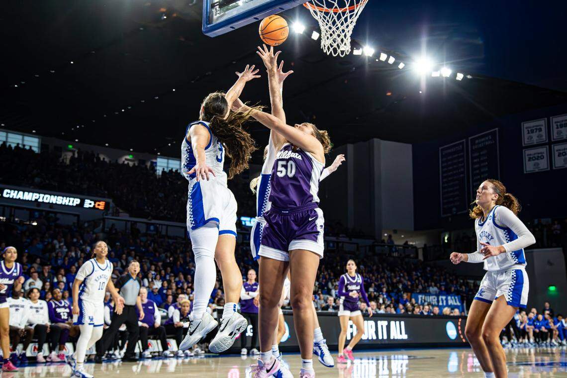 Kansas State center Ayoka Lee proved a tough assignment for Kentucky on Sunday. The 6-foot-6 All-American finished with 16 points, nine rebounds and two blocked shots.