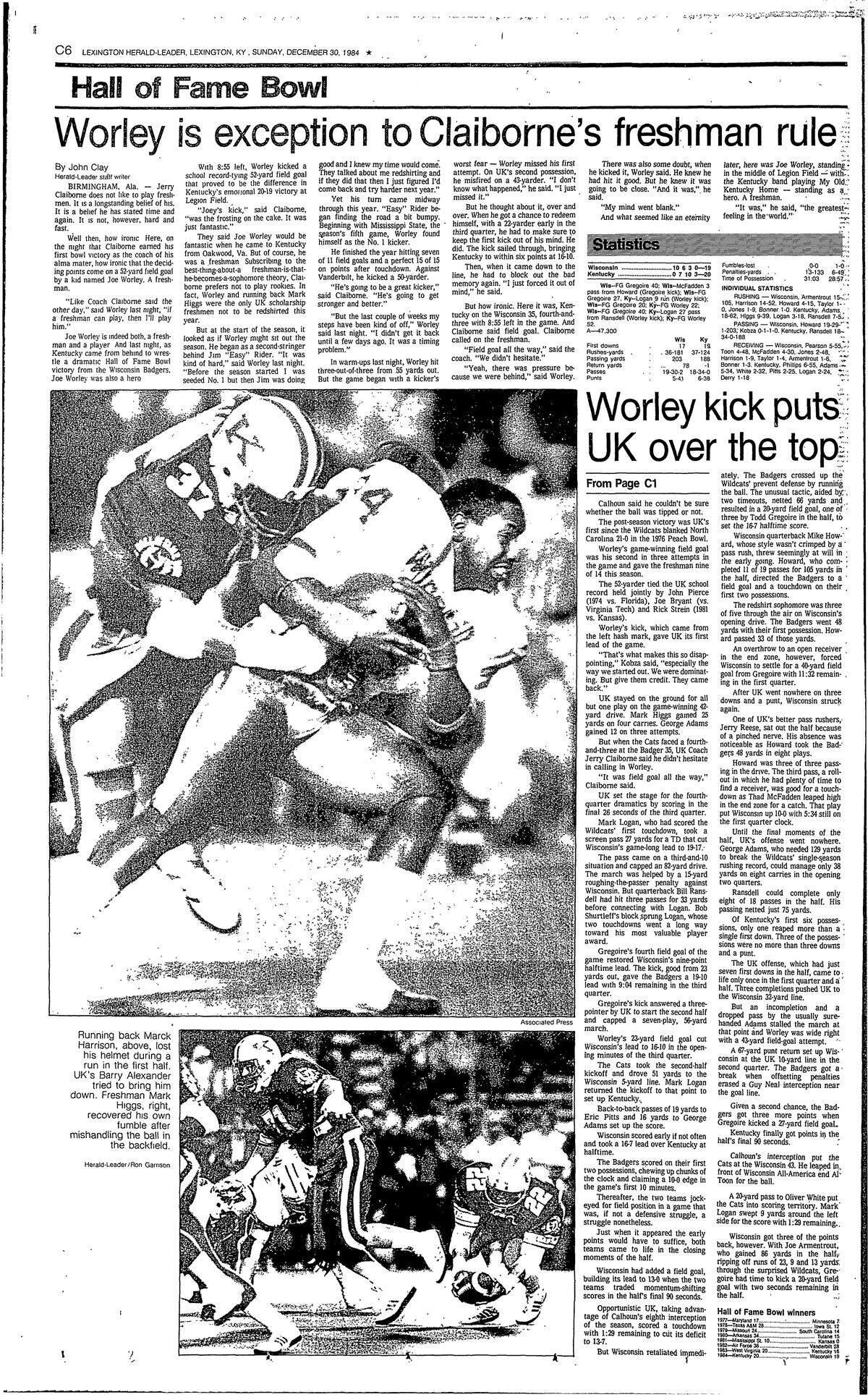 An inside page of the the Lexington Herald-Leader sports section on Dec. 30, 1984.