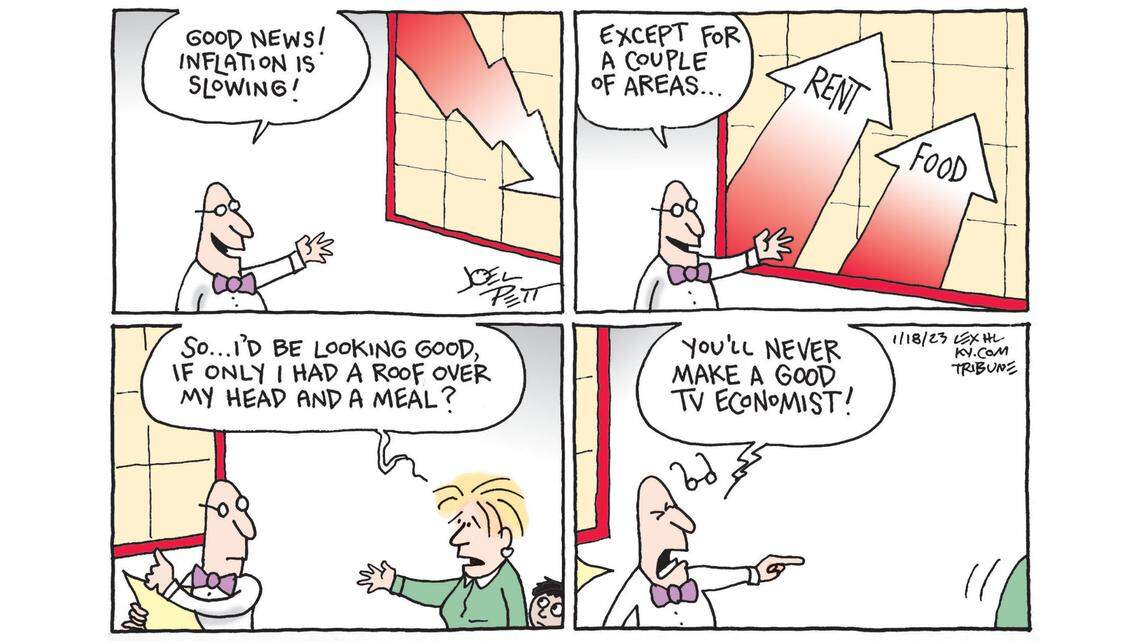 Joel Pett: Inflation is slowing, except for ...