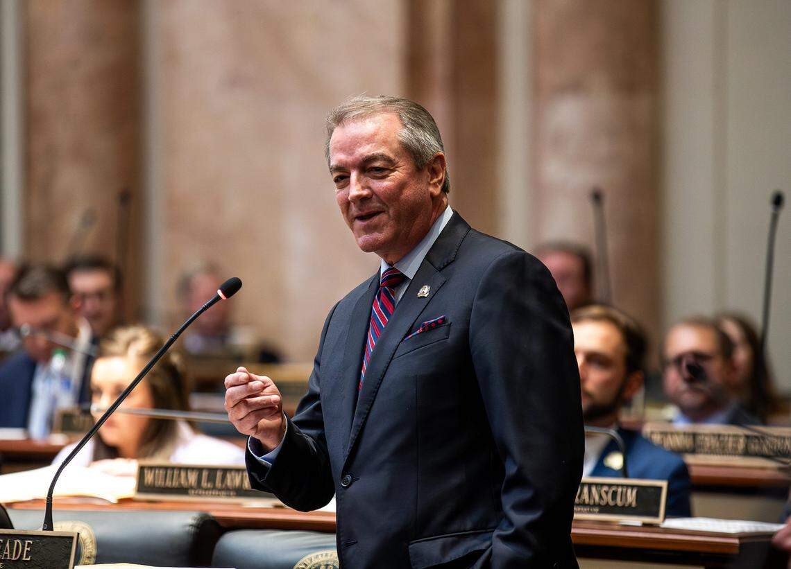 Kentucky Speaker of the House David W. Osborne spoke on the House floor on the first day of the 2024 Kentucky General Assembly in Frankfort, Ky. Jan. 2, 2024
