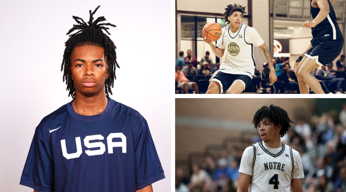 Deron Rippey Jr., left, Taylen Kinney, top right, and Tyran Stokes, bottom right, are all five-star recruits in the 2026 college basketball recruiting class. All three players hold a Kentucky basketball scholarship offer.