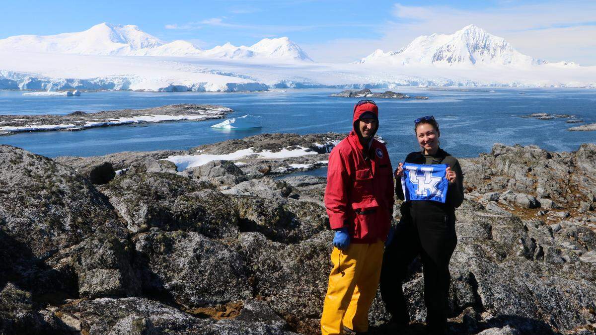 Nick Teets (left) and Leslie Potts (right) on a 2018 trip to Antarctica. The two are now part of an international research team, being led by Teets, that are going to study Antarctic midges, which are one of three insects that are able to withstand the harshly cold climate..