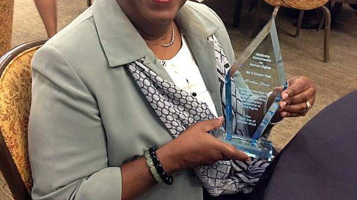 Lexington Herald-Leader columnist Merlene Davis at the induction ceremony Thursday, Oct. 16, 2014 in Bowling Green. Photo by Peter Baniak | staff