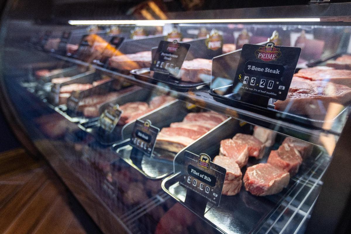 Various beef cuts offered at VanMeter James butcher shop located on East Main Street, February 14, 2022.