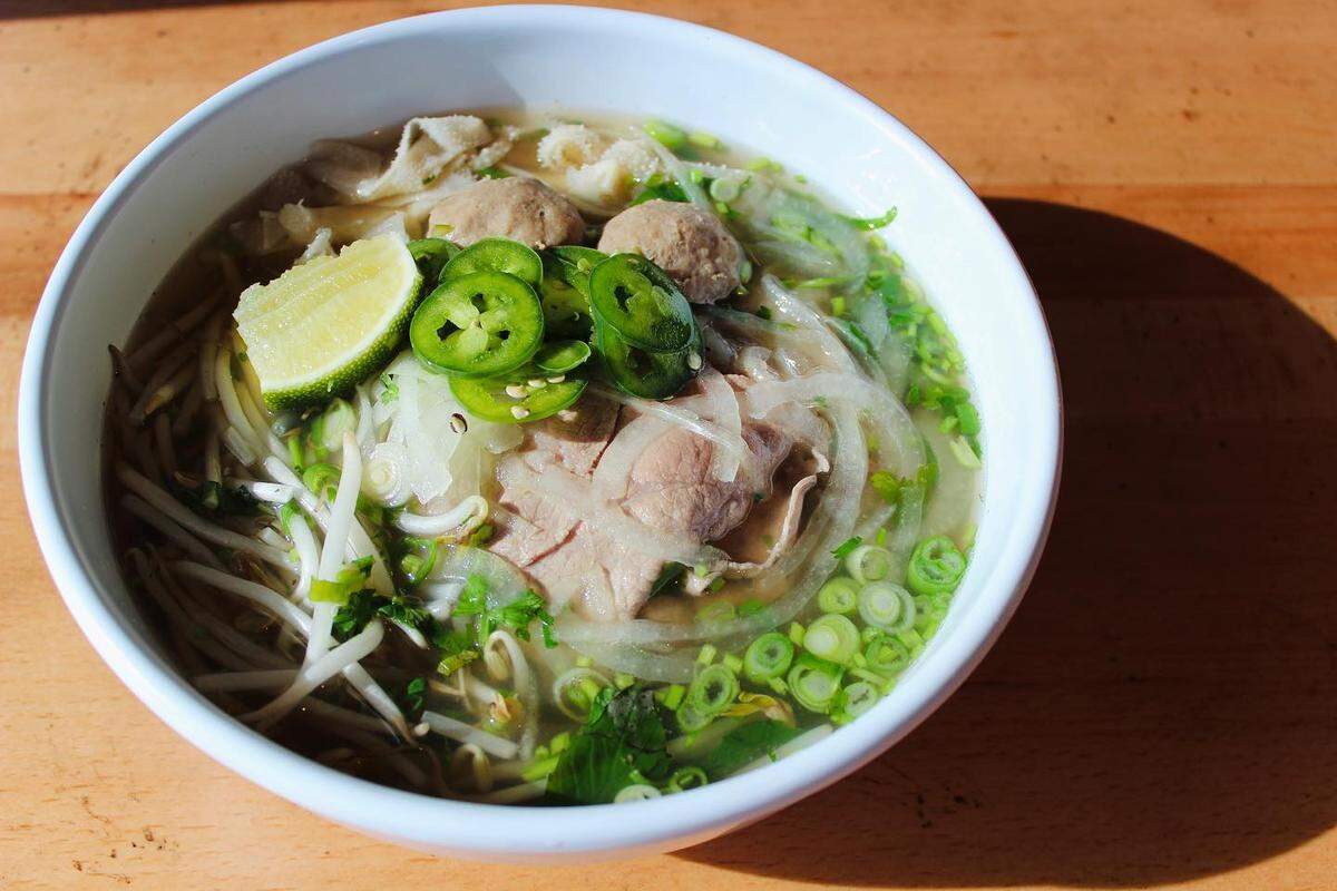 The pho, a Vietnamese noodle soup, at Brady’s Asian Fusion in Richmond. The beef broth is made in house, from beef bones simmered for 12 hours with herbs and spices.