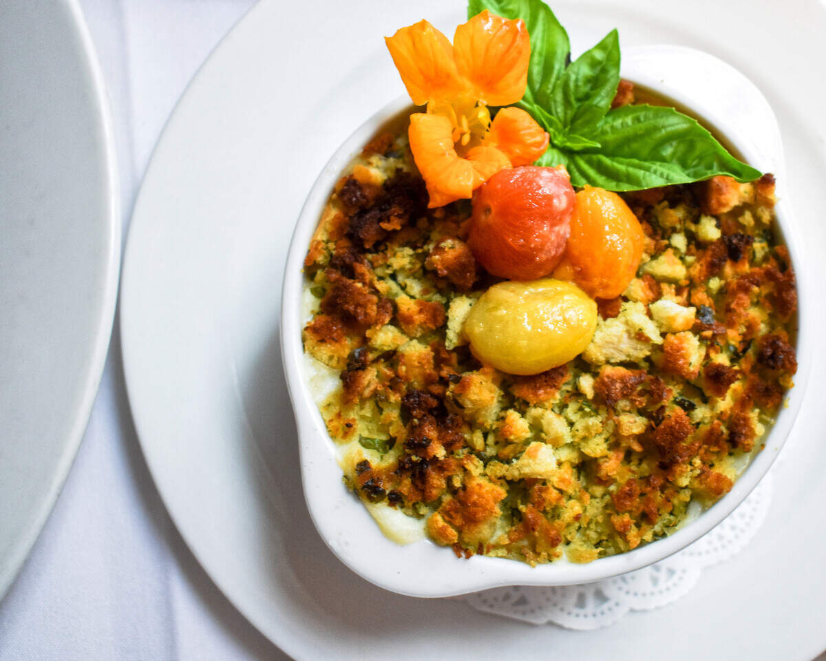 Squash casserole for Holly Hill Inn’s first Poetry Dinner based on George Ella Lyon’s “Where I’m From.”