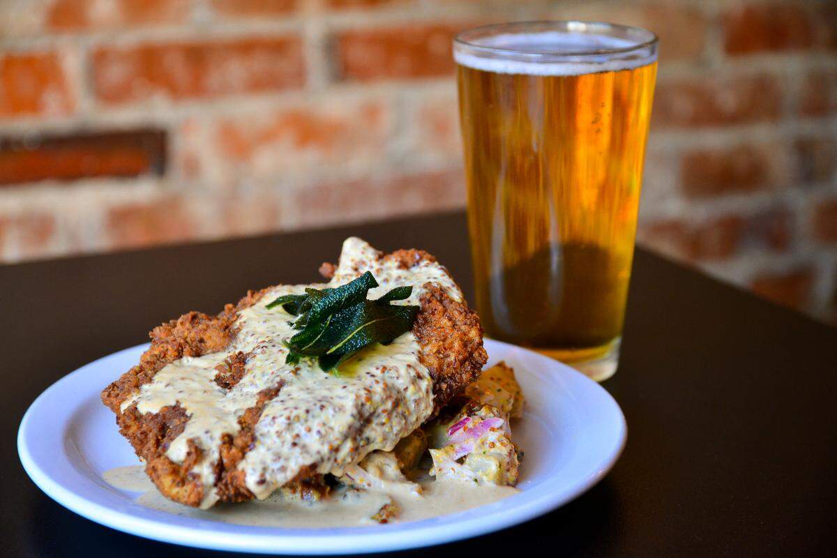 Pretzel-crushed schnitzel with an Octoberfest mustard sauce and a side of German potato salad will be available at Oscar Diggs.