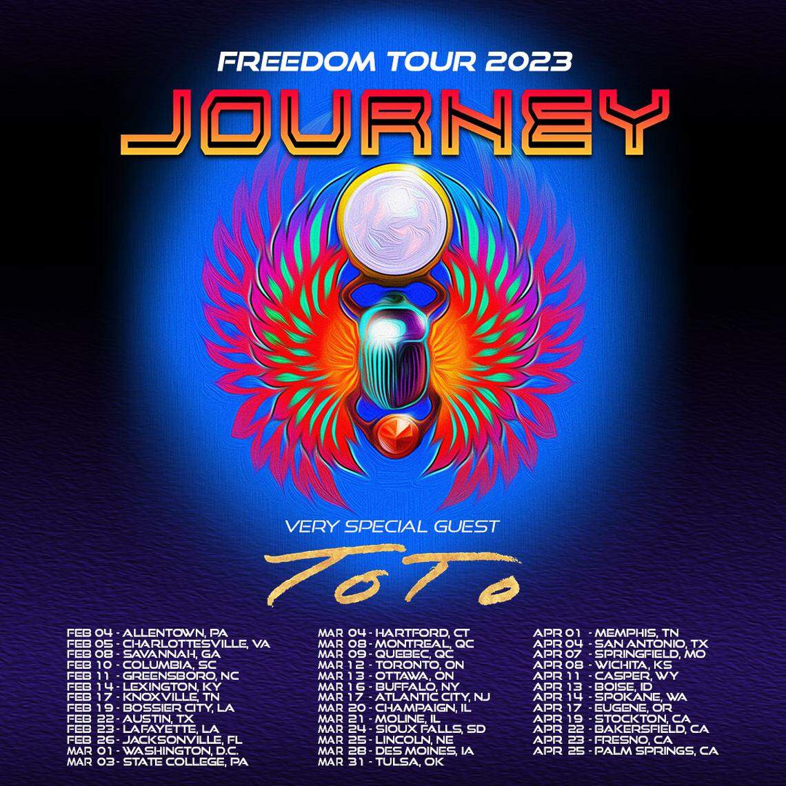 The concert, with special guest Toto, will be part of Journey’s 50th anniversary Freedom Tour 2023.