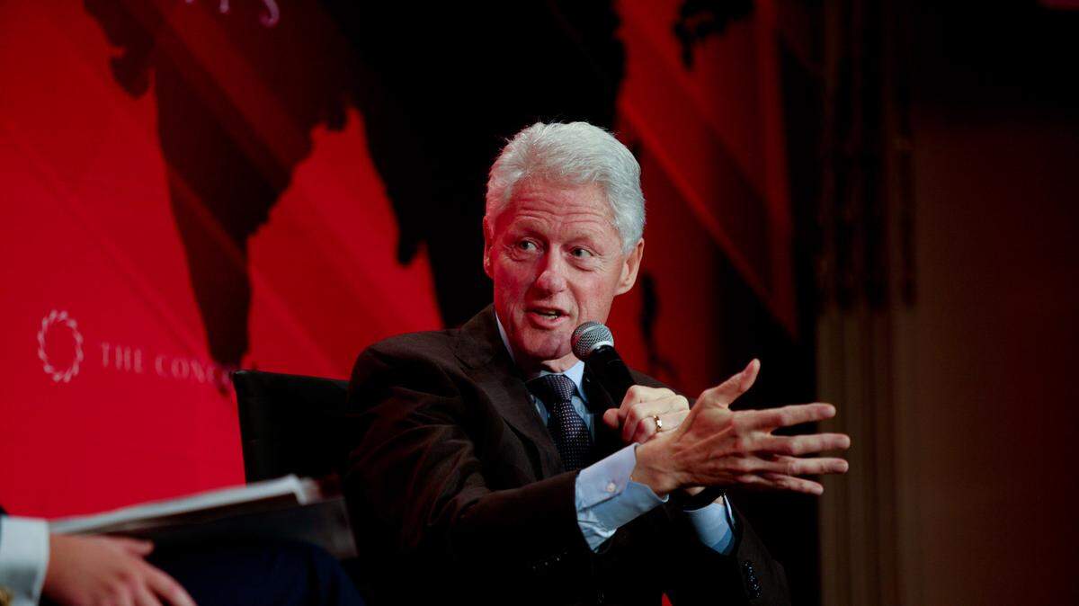 Co-Founders of The Concordia Summit Nicholas Logothetis and Matthew Swift host a conversation with President Bill Clinton Thursday September 27, 2012, in New York, during the 2nd Annual Concordia Summit. The Concordia Summit is a nonprofit organization seeking to promote and build private public partnerships around pressing global issues. Photo by Erik Freeland/Concordia Summit