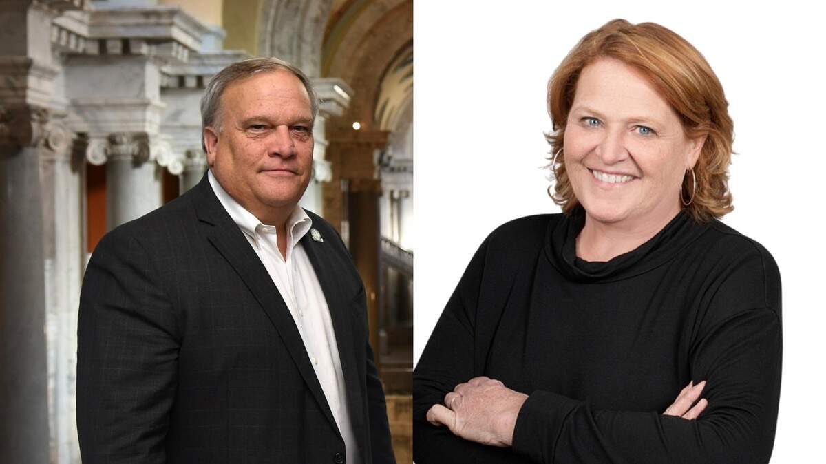 Heidi Heitkamp (right) represented North Dakota in the U.S. Senate and serves as co-chair of the Brookings-AEI Commission on U.S. Rural Prosperity. Robert Stivers is President of the Kentucky State Senate and accompanied the commission on their visit.