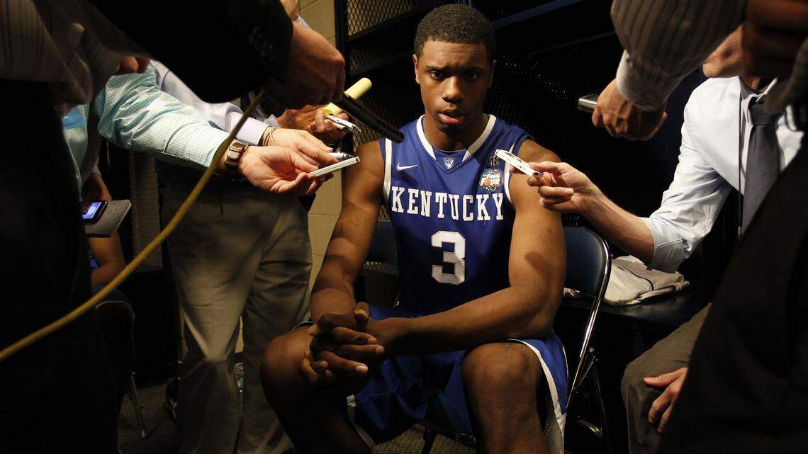 Terrence Jones answered questions for reporters after scoring 11 points and grabbing 15 rebounds. It was his second double-double of the tournament, including the West Virginia game.