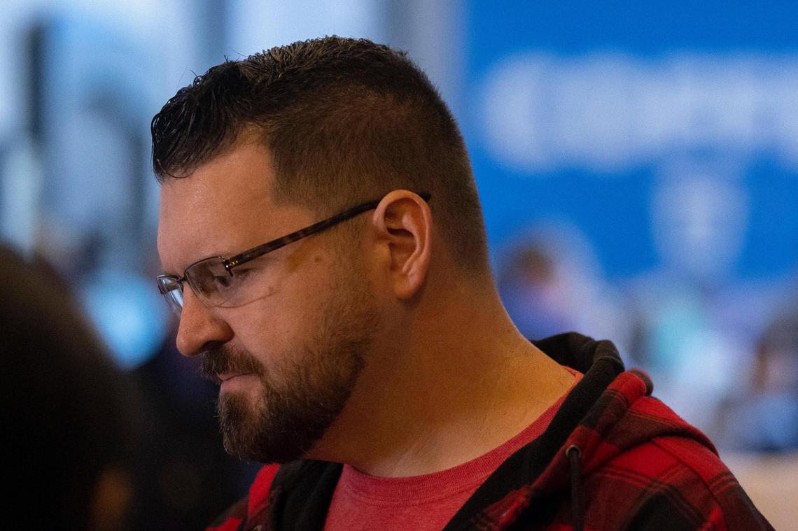 Stephen Boyken, His House Ministries lead pastor, speaks to members of the media at the church in Mayfield, Ky., on Sunday, Dec. 12, 2021.