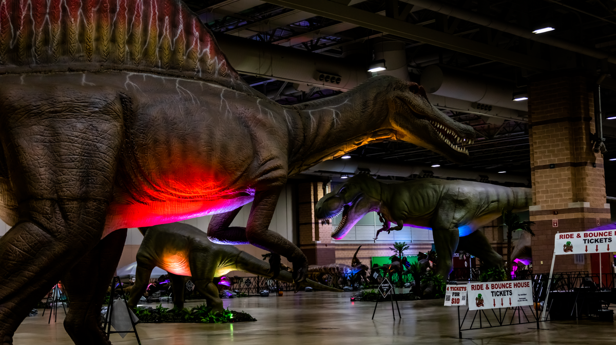 The Dino & Dragon Stroll, a walk-thru tour of animatronic dinosaurs and dragons standing up to 28 feet tall and 60 feet long will be at Lexington’s Central Bank Center, Dec. 17-18, 2021.