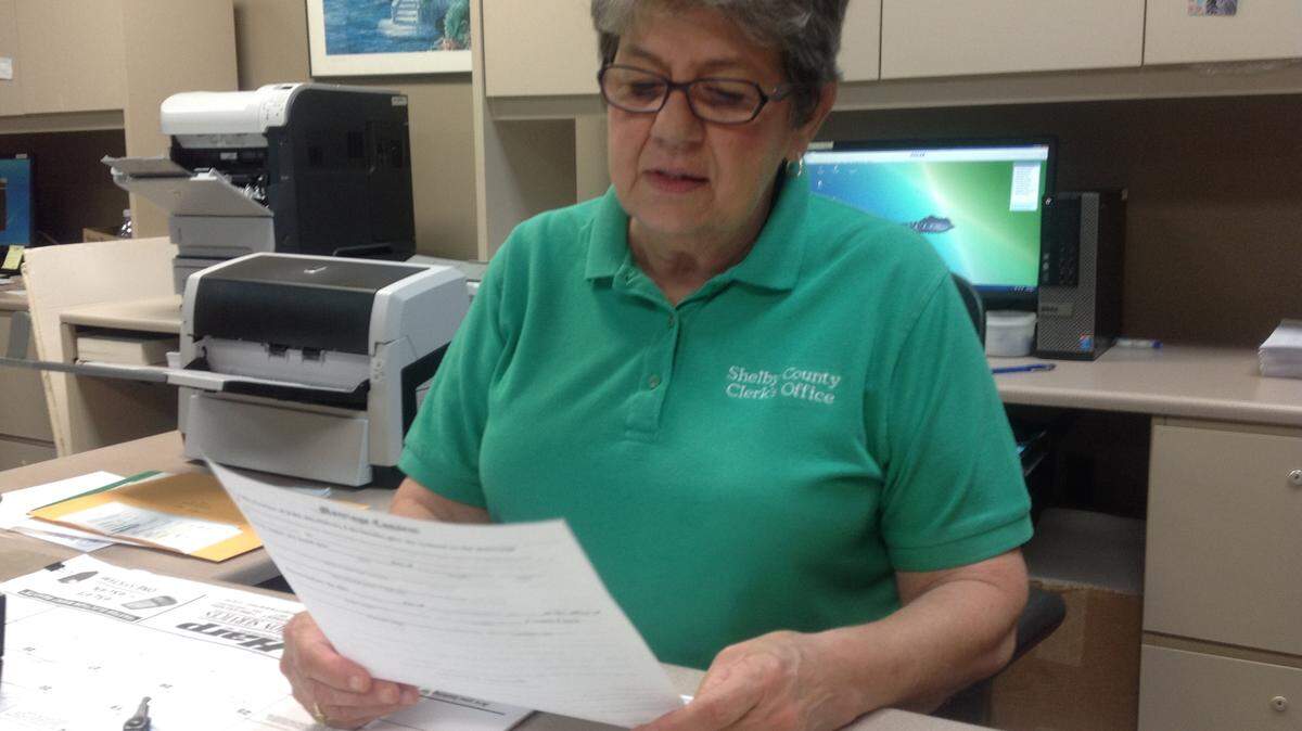Shelby County Clerk Sue Carole Perry reviewed the new state marriage license forms, which give no indication of the applicants' gender.