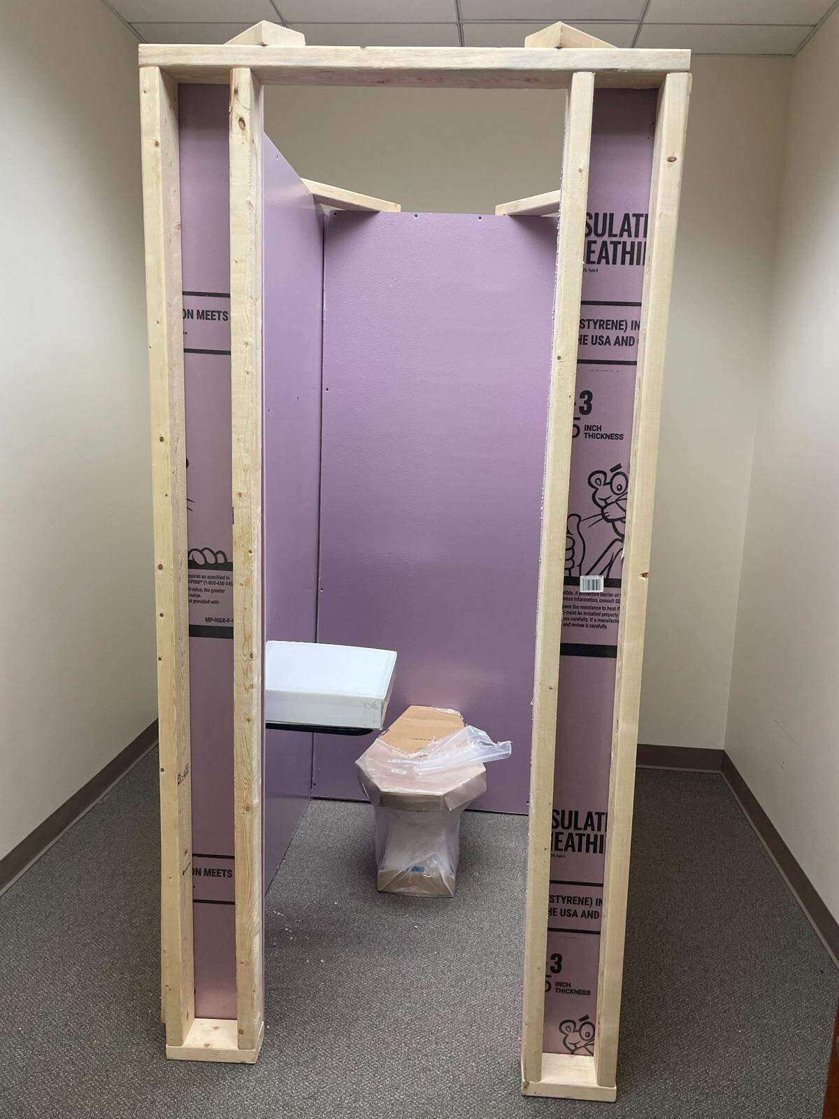 A replica of the bathroom inside the Holly Springs home was made inside the courtroom Tuesday in an effort to present it as evidence. Judge Minnifield ruled against using the replica as evidence.