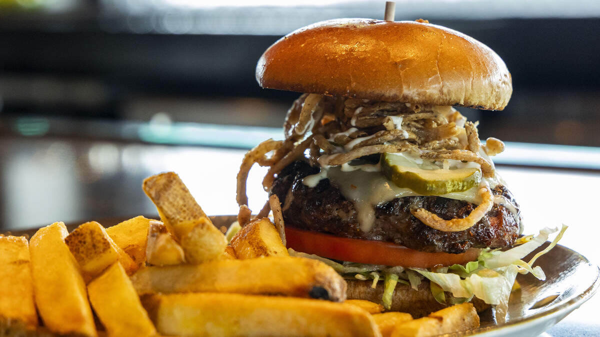 Firebirds Wood Fired Grill’s Durango Burger ($18.95) features a chili-spiced patty, topped with pepper jack cheese, crispy onions, lettuce, tomato and roasted garlic ranch dressing.