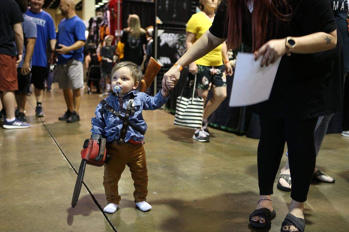Barrett Justice, 1, as Ash from Evil Dead walked the aisles Saturday during Lexington Scarefest.