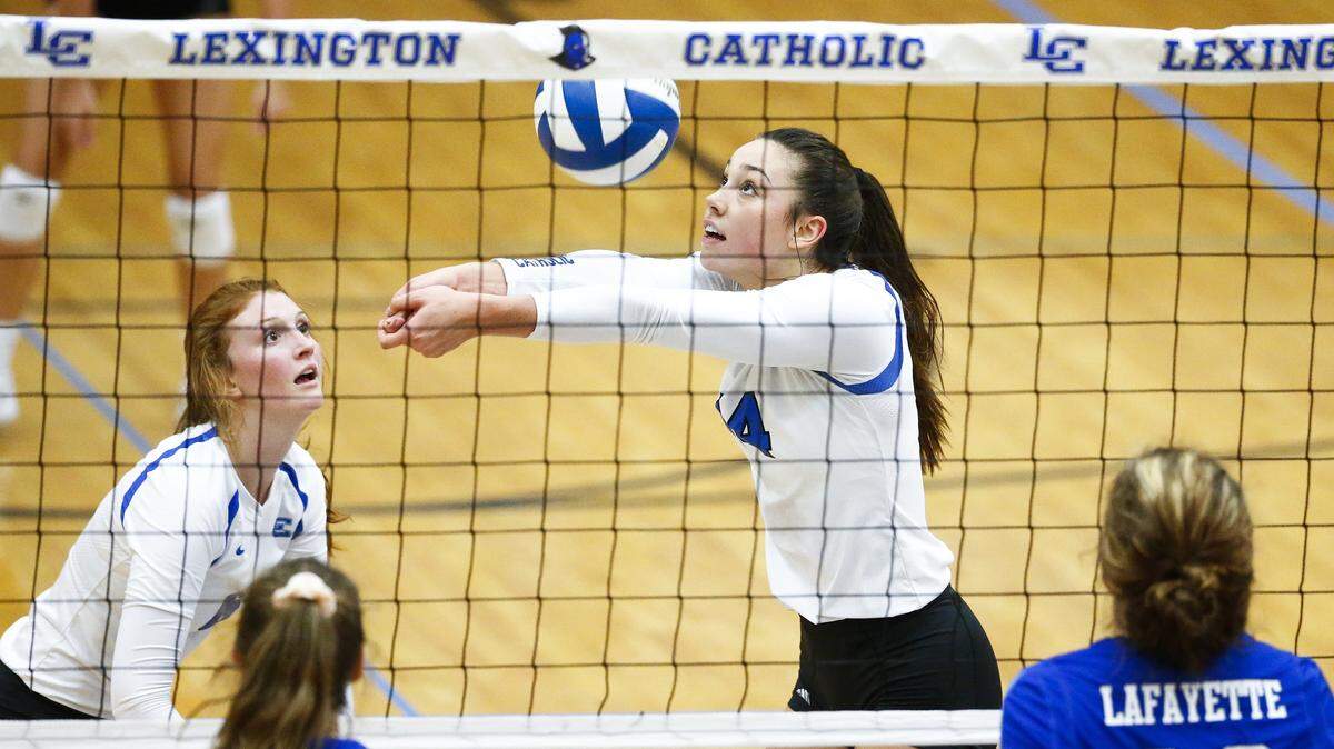Lexington Catholic’s McKenna Vicini (14) bumped the ball during a match against Lafayette this season.