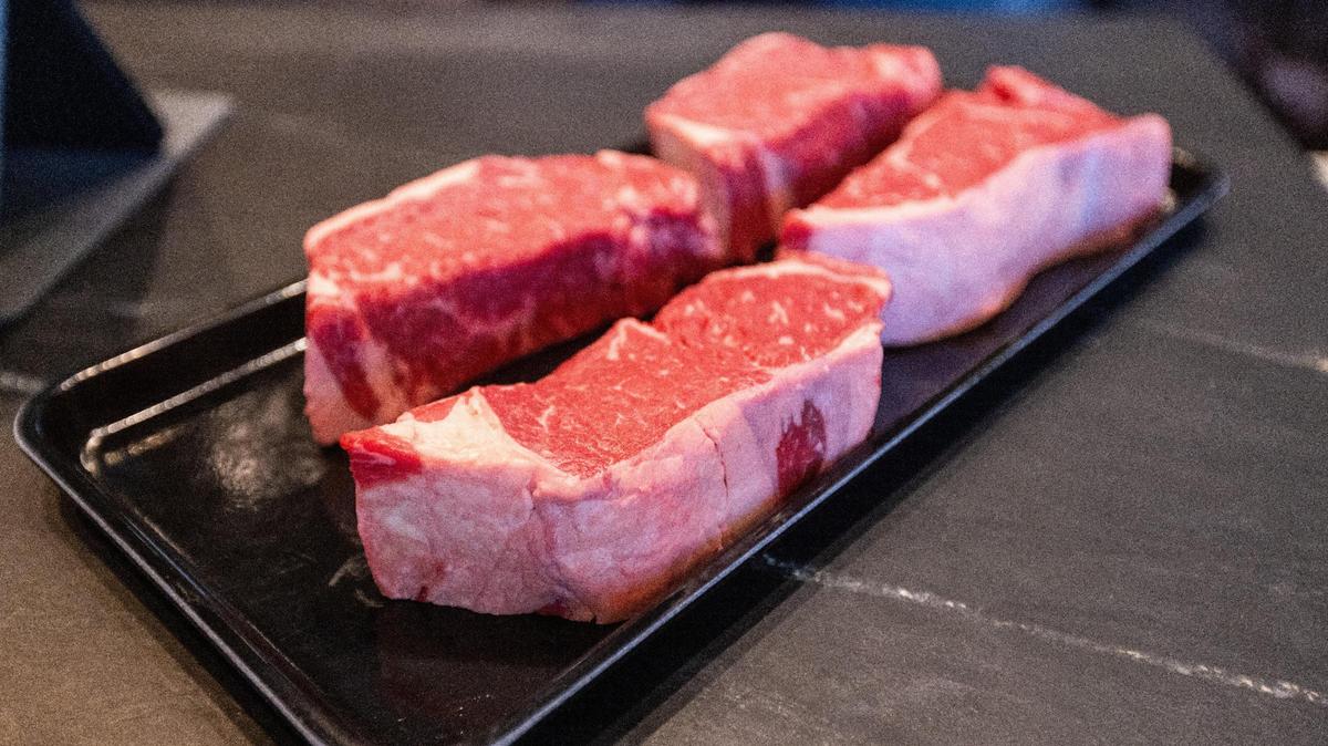 New York strip steak offered from VanMeter James butcher shop located at 333 E. Main St., February 14, 2022.