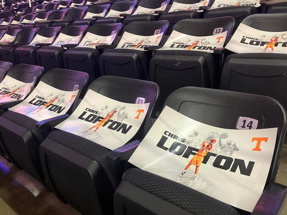 Signs featuring Chris Lofton were supplied to Tennessee basketball fans at Kentucky’s game against the Volunteers on Saturday.