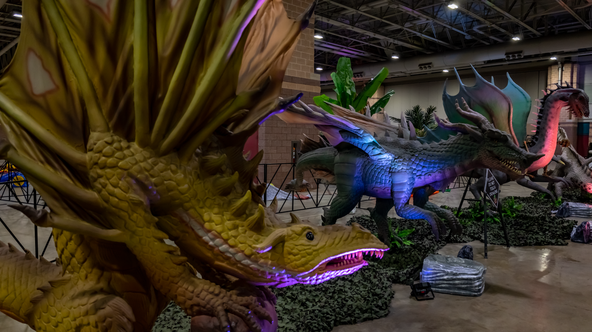 The Dino & Dragon Stroll, a walk-thru tour of animatronic dinosaurs and dragons standing up to 28 feet tall and 60 feet long will be at Lexington’s Central Bank Center, Dec. 17-18, 2021.