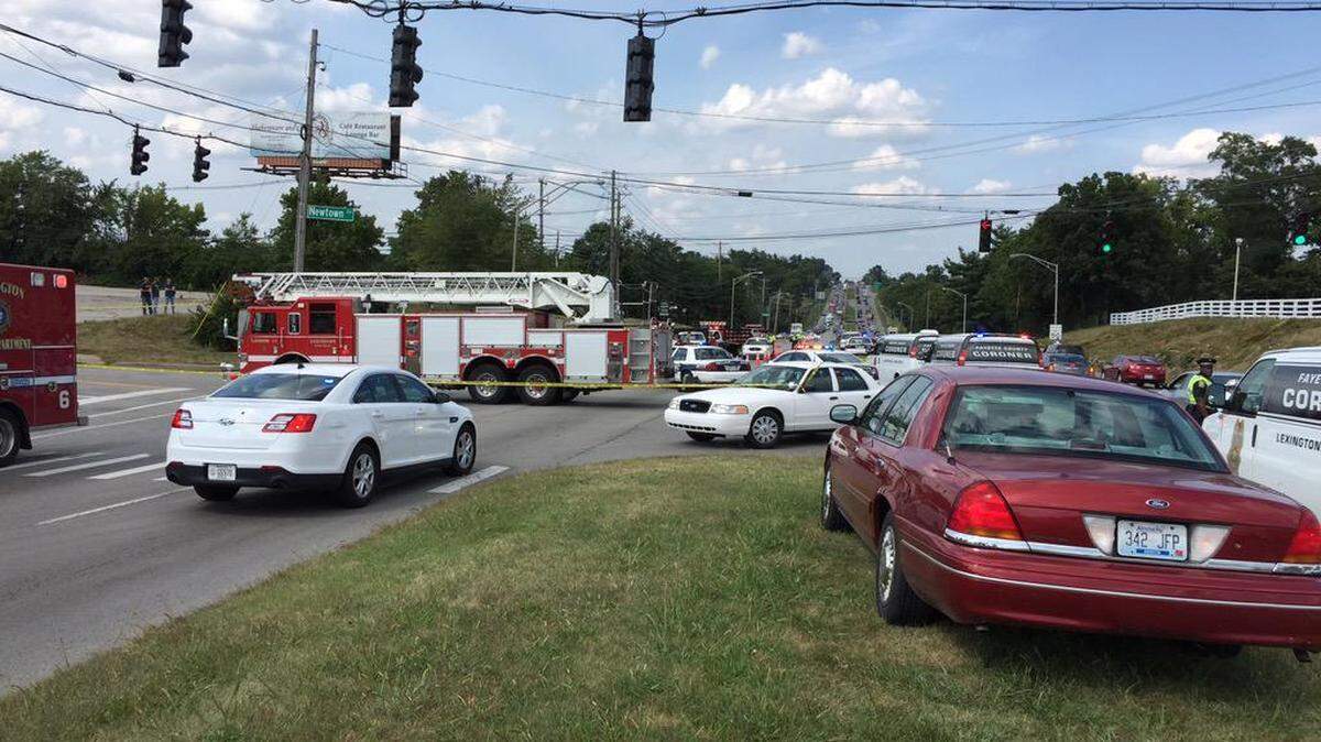 Emergency vehicles responded to a fatal hit and run near the intersection of New Circle Road and Newtown Pike on Aug. 28, 2015.