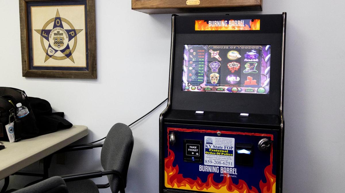 A Burning Barrel game machine by Pace-O-Matic set up at Fraternal Order of Police post 59 in Georgetown in 2022.