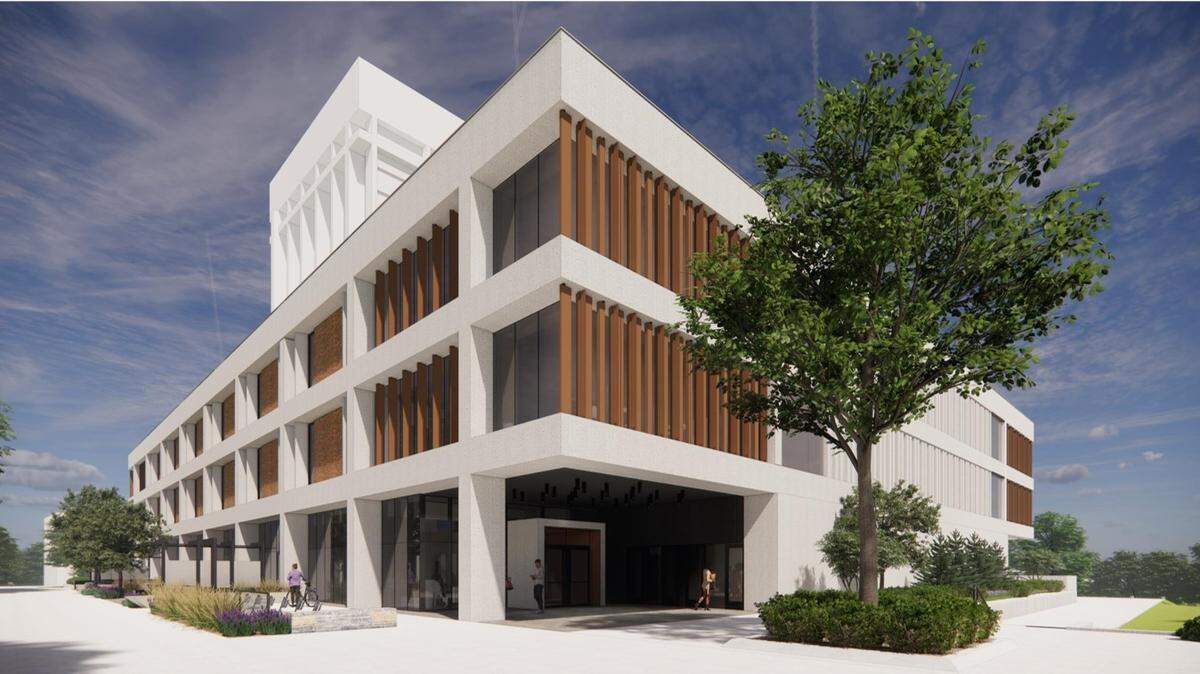 Renderings of what the renovated exterior of White Hall at the University of Kentucky will look like. Construction begins this summer and is expected to be completed by fall 2026.