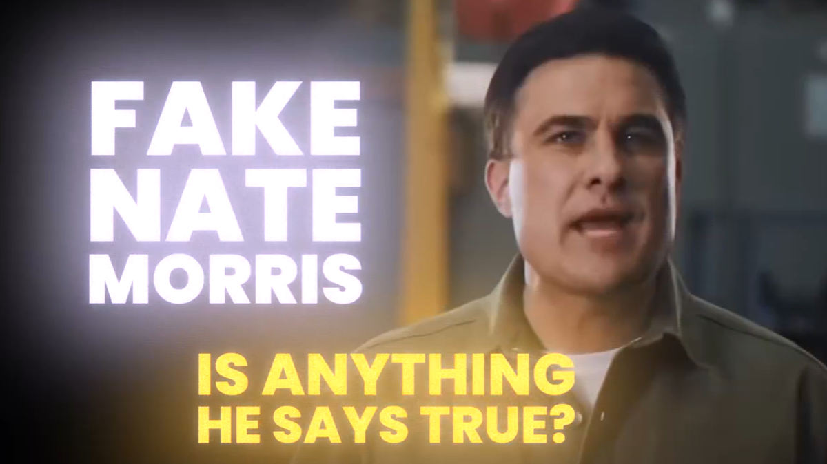 A screenshot from Keep America Great’s most recent ad hitting U.S. Senate candidate Nate Morris.