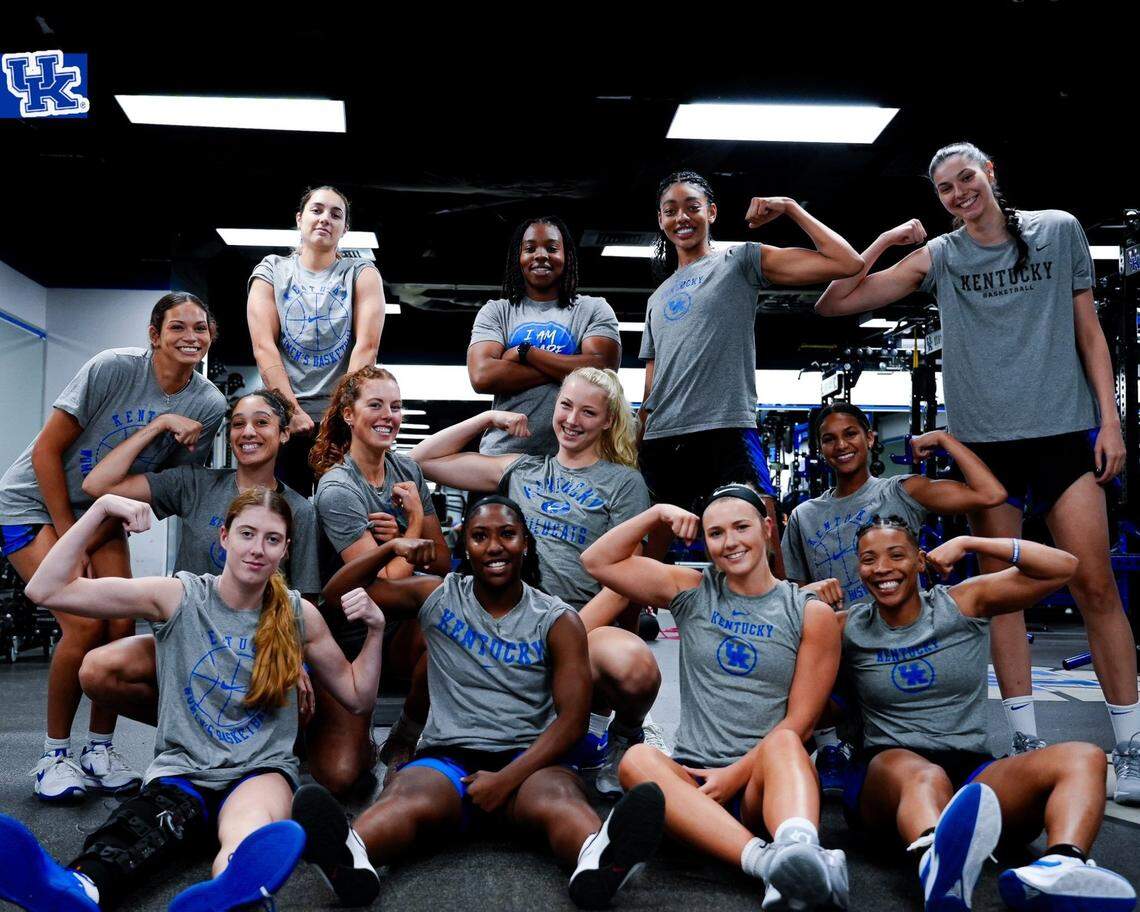 The Wildcats took a break from training to pose for a photo recently as they prepare for Big Blue Madness and beyond. Front row, from left: Dominika Paurova, Saniah Tyler, Cassidy Rowe, Dazia Lawrence. Middle row: Tanah Becker, Amelia Hassett, Clara Strack, Lexi Blue. Back row: Gabby Brooks, Georgia Amoore, Jordan Obi, Teonni Key, Clara Silva.