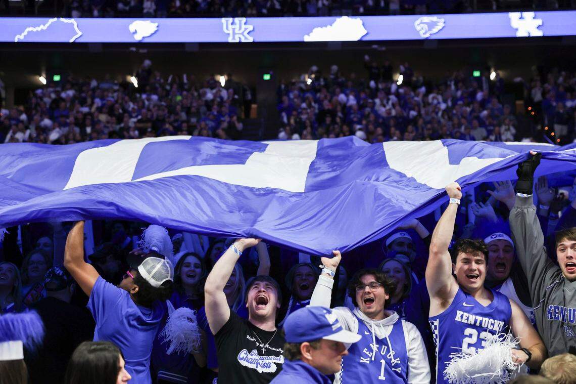 Kentucky fans in the student section cheer before the Wildcats’ game against Tennessee at Rupp Arena on Feb. 3.