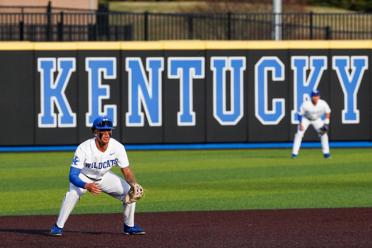 Kentucky third baseman Isaiah Byars prepares to field a grounder against Evansville on Tuesday. Byars finished 3-for-5 at the plate for the Wildcats, who generated 13 hits in their home opener.