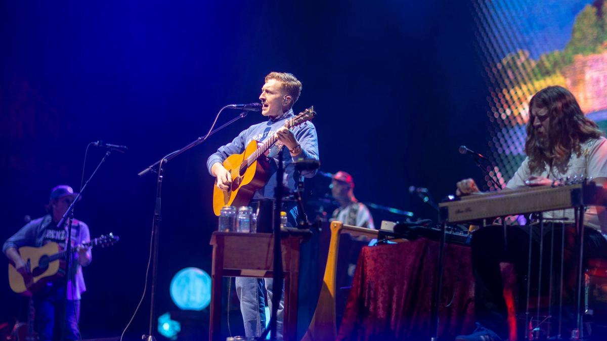 Tyler Childers performs at Kroger Field in Lexington, Ky., during his “On the Road” tour on Saturday, April 19, 2025.