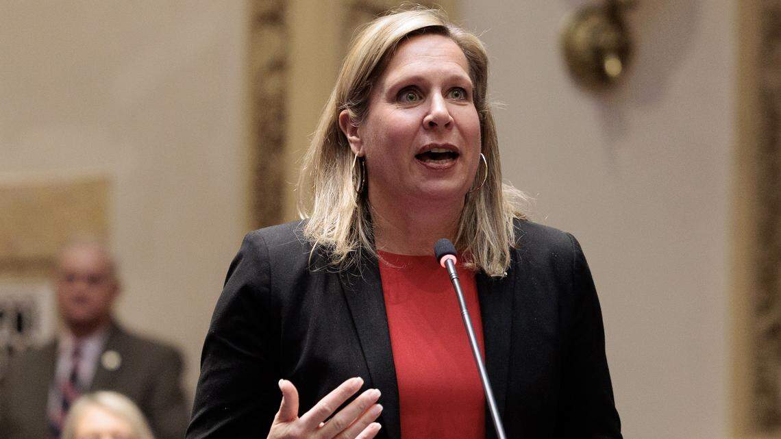 Sen. Amanda Mays Bledsoe, R-Lexington, speaks on the Senate floor during the 2025 General Assembly.