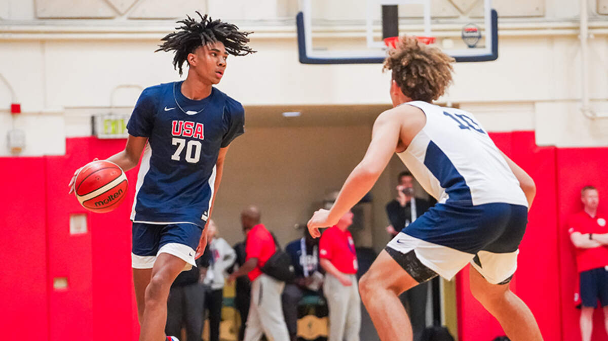 Hunter Sallis, left, is defended by UK basketball freshman Devin Askew at USA Basketball camp in Colorado Springs last October.