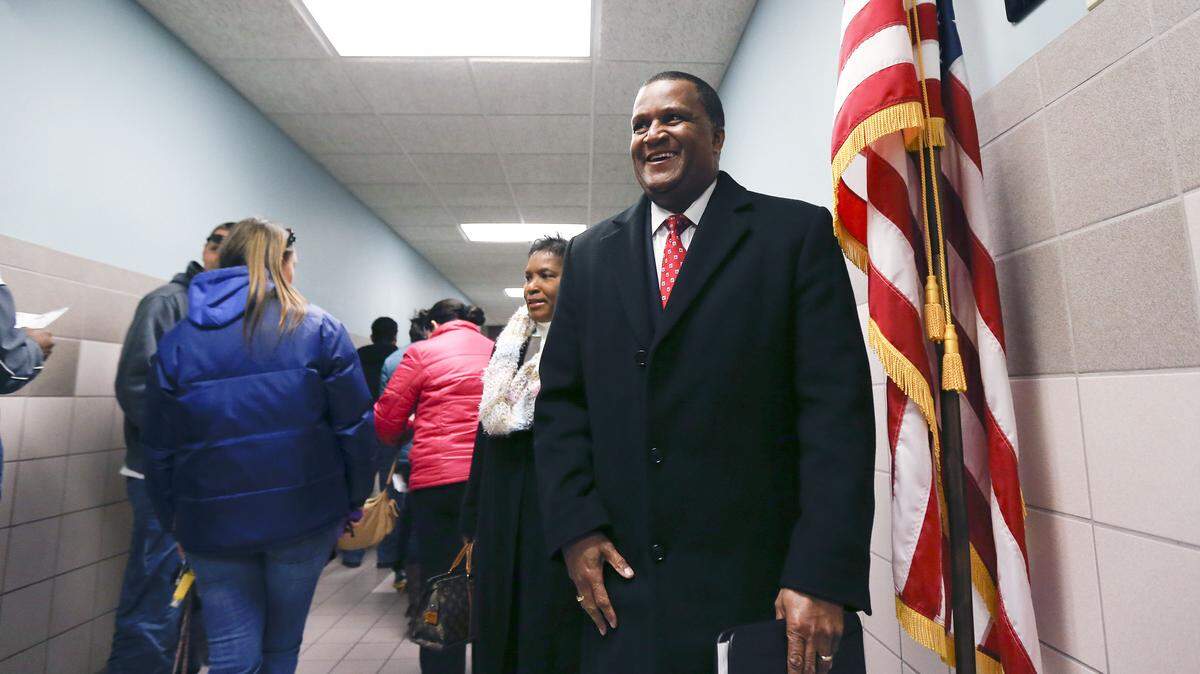 Anthany Beatty and his wife Eunice Beatty arrived to  submit his official documents to run for Mayor of Lexington, at the Fayette County Clerk's office on East Main St.  in Lexington, Ky., Tuesday, January 28, 2014. Beatty will oppose Jim Gray in the next mayoral election. Photo by Charles Bertram | Staff