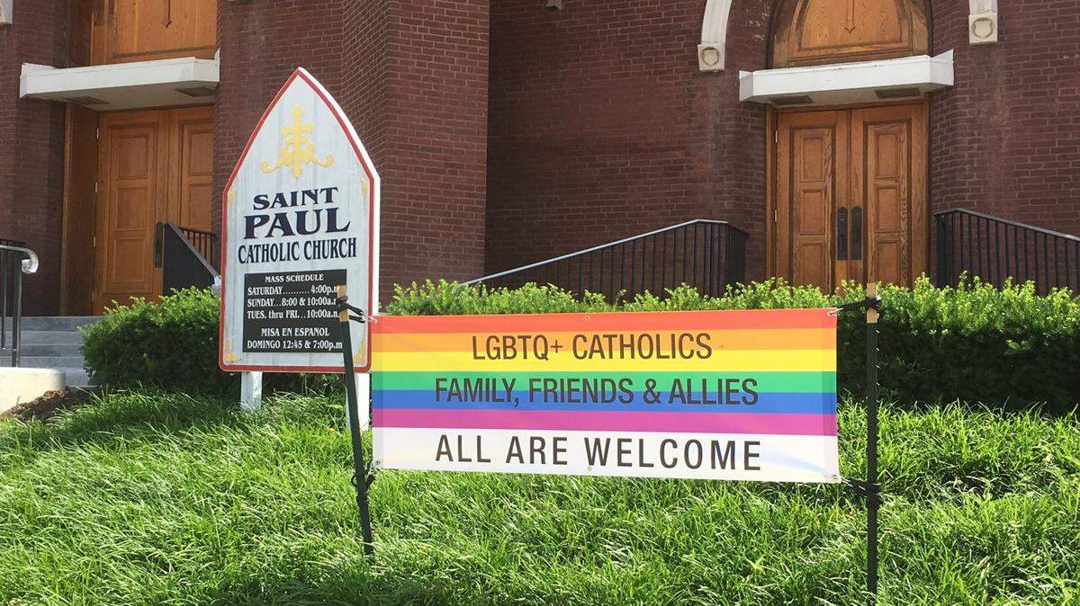 St. Paul Catholic Church in Lexington has had a sign outside of its church this month welcoming LGBTQ+ members.