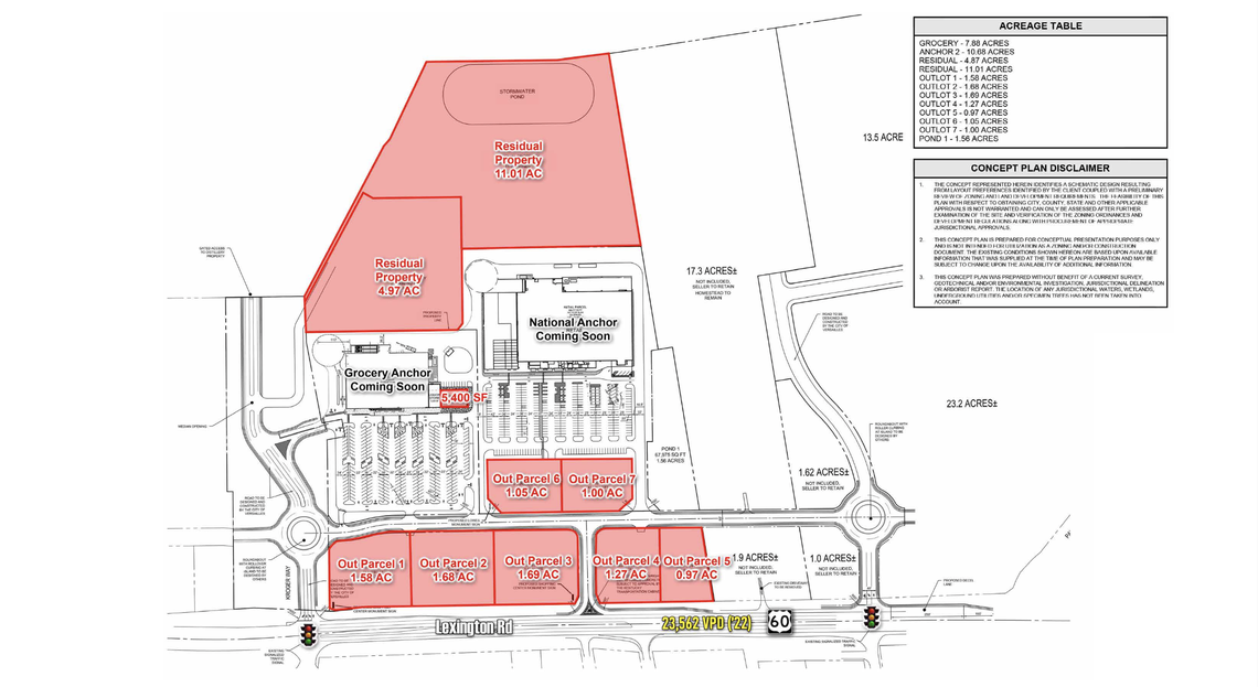 Plans for the Shops at Woodford Farm show a grocery store and liquor store as well as another anchor tenant store coming to U.S. 60, known as Lexington Road.