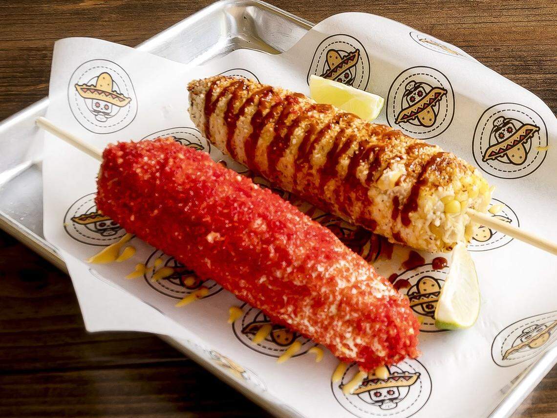 Bandido Taqueria has several unusual versions of street corn on its menu, including a Flamin’ Hot Cheetos-covered on and a Doritos-covered one.