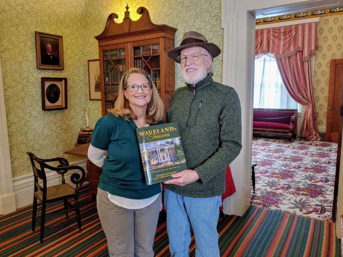 Author Susan Miller and photographer Bob Willcutt&nbsp;in the Plantation Office, Formal Parlor in background. 