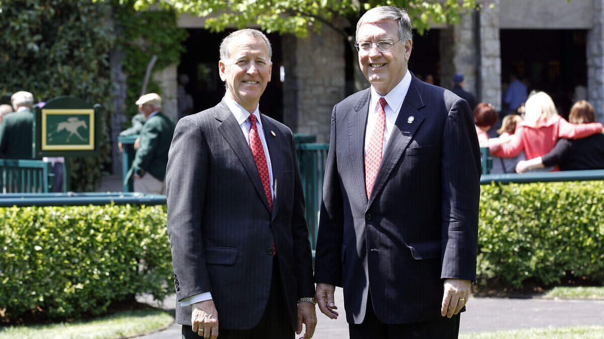 Bill Thomason, left, will succeed Nick Nicholson, right, as Keeneland president. Nicholson's last day is Sept. 1.  