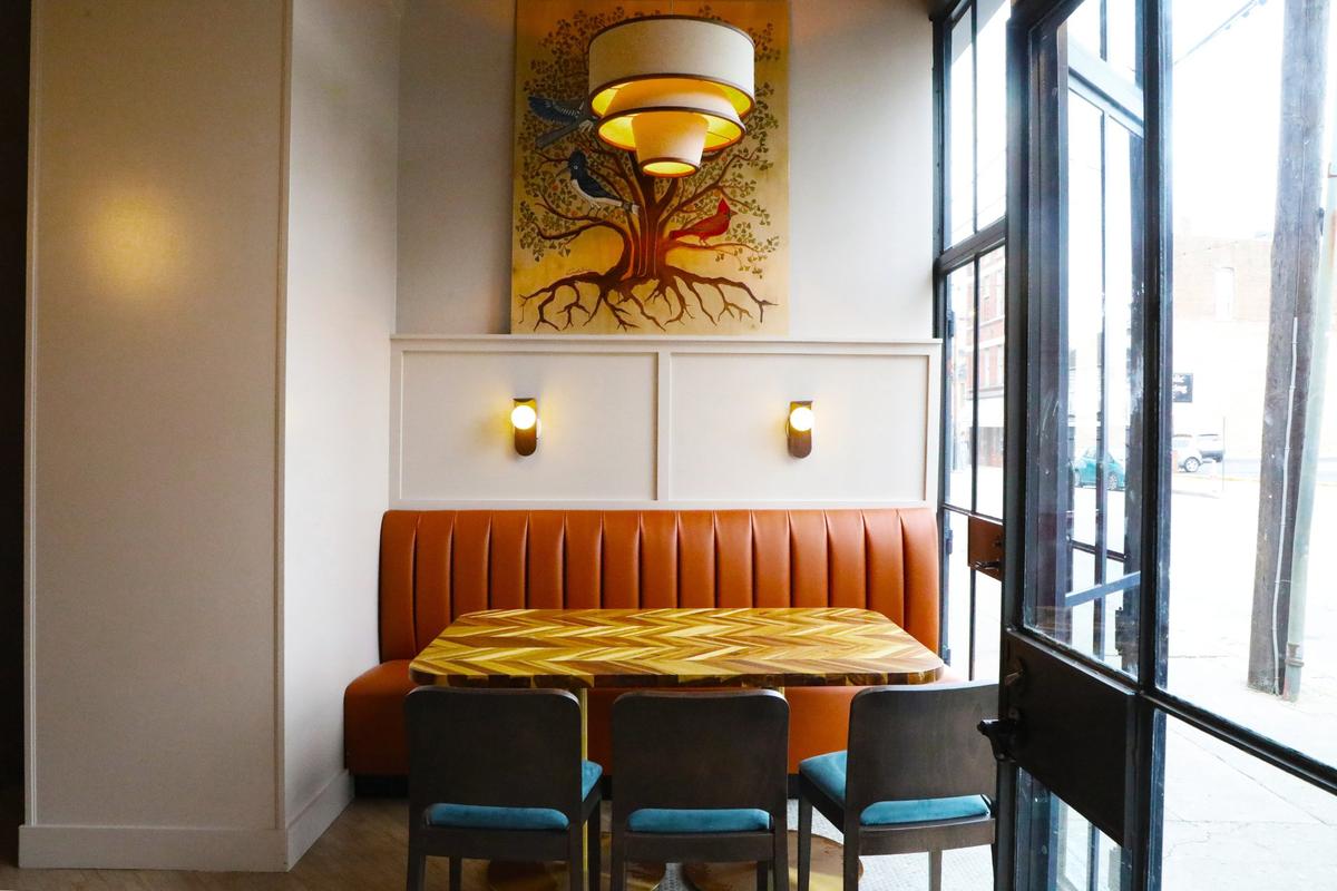 Cozy bench seating at the new Lexington restaurant bar 3TEN on November 29, 2024, at 310 W. Short St. in downtown Lexington, Ky.
