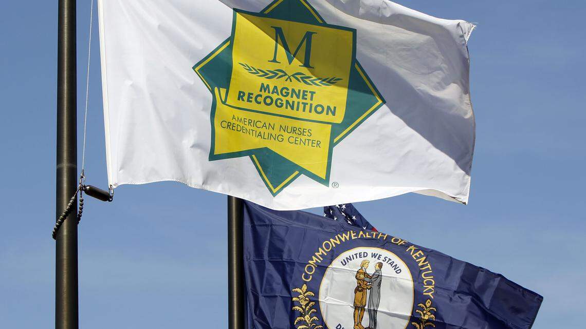 Central Baptist Hospital flies a Magnet  hospital banner near its entrance. 